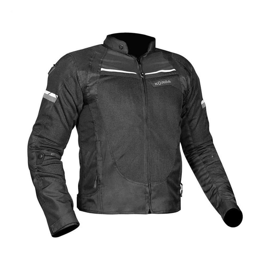Black riding jacket, front zip with high collar and reflective shoulder stripes (L)