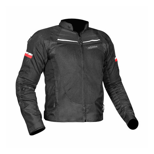 Korda Edge 2.0 riding jacket, black with red sleeve stripes, size L