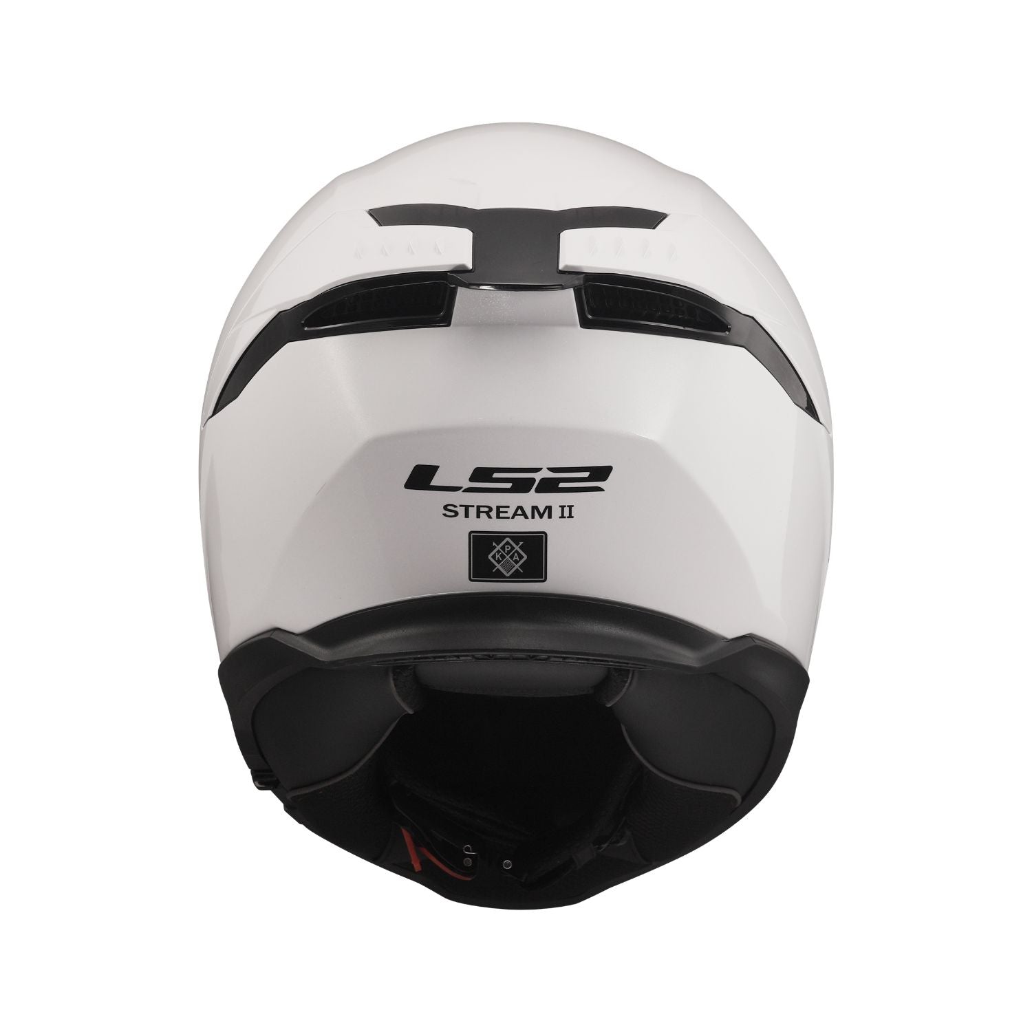 Gloss white FF320 Stream II helmet rear, Stream II logo on shell