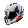 FF320 Stream II vintage helmet, white with blue and red stripes, full-face clear visor