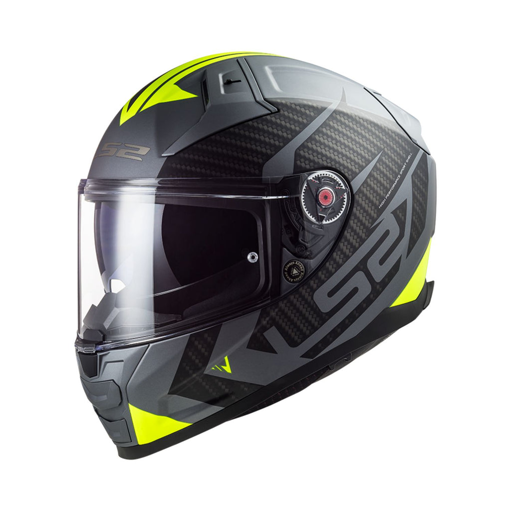 Klapphelm Titanium matt in Schwarz mit H.Viz Gelb, Klappvisier und Carbon-Optik