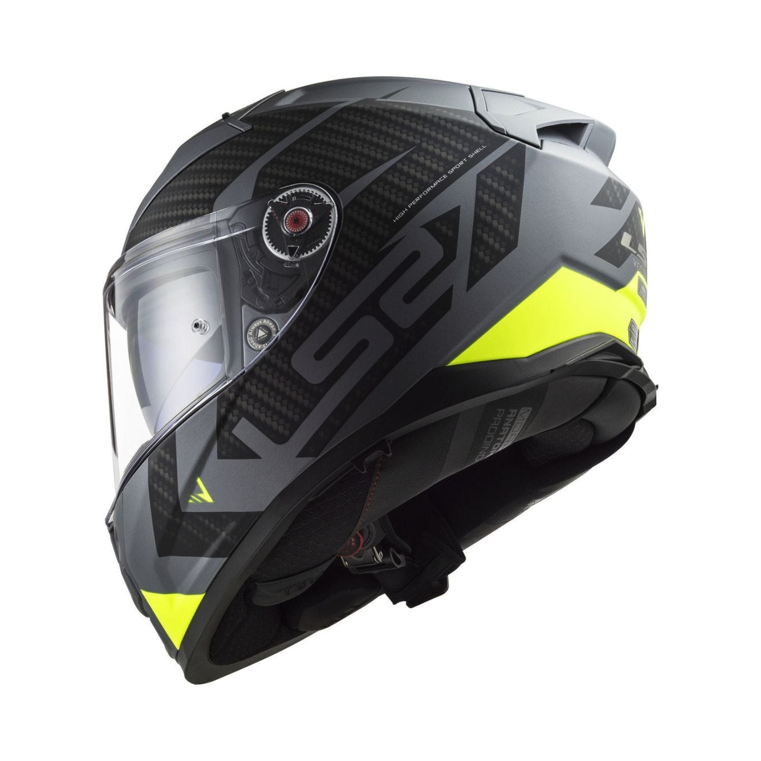 Klapphelm Titanium matt in Schwarz mit H.Viz Gelb, seitliche Ansicht mit Visier