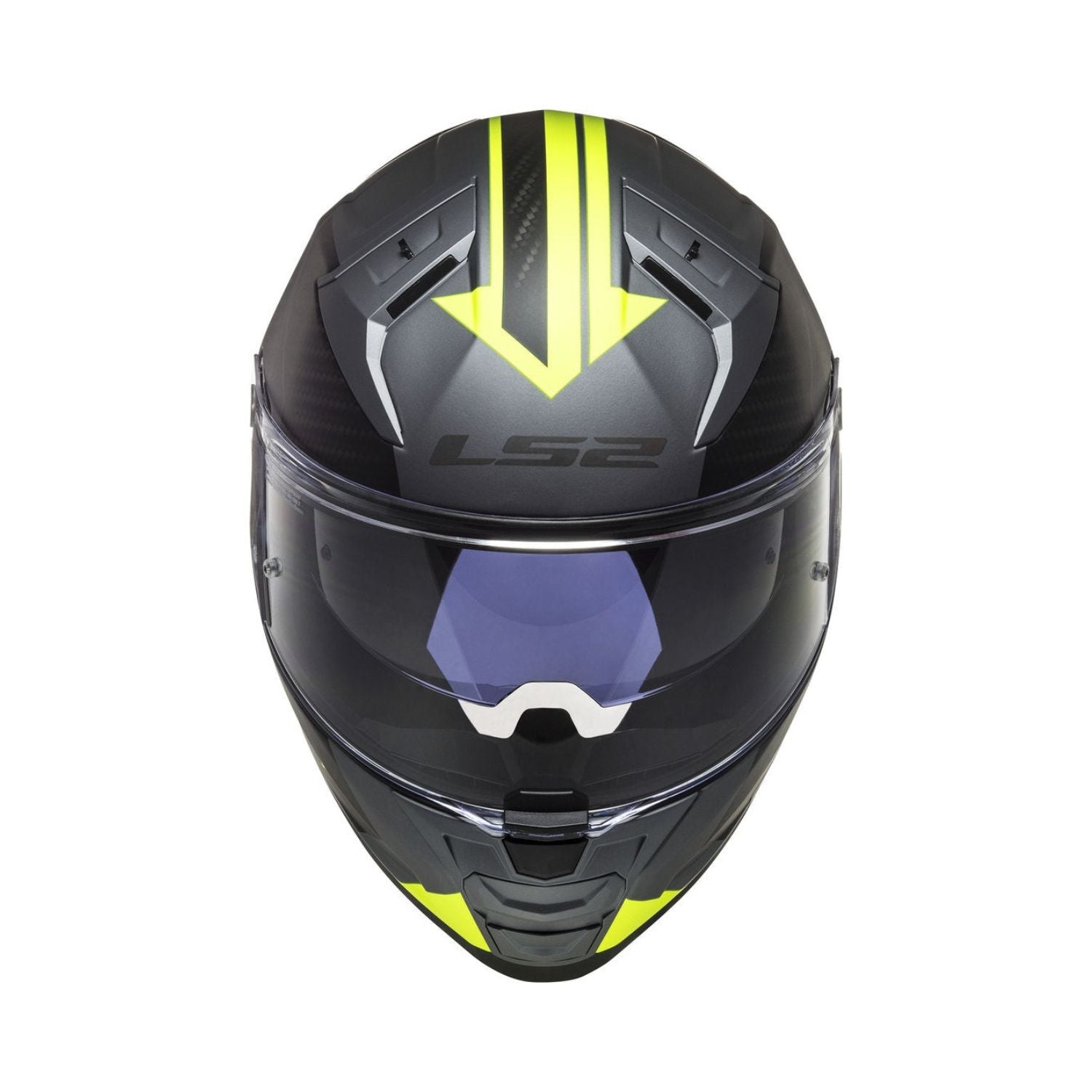 Klapphelm Titanium matt Schwarz mit H.Viz Gelb, Front-Ansicht mit dunkel getöntem Visier