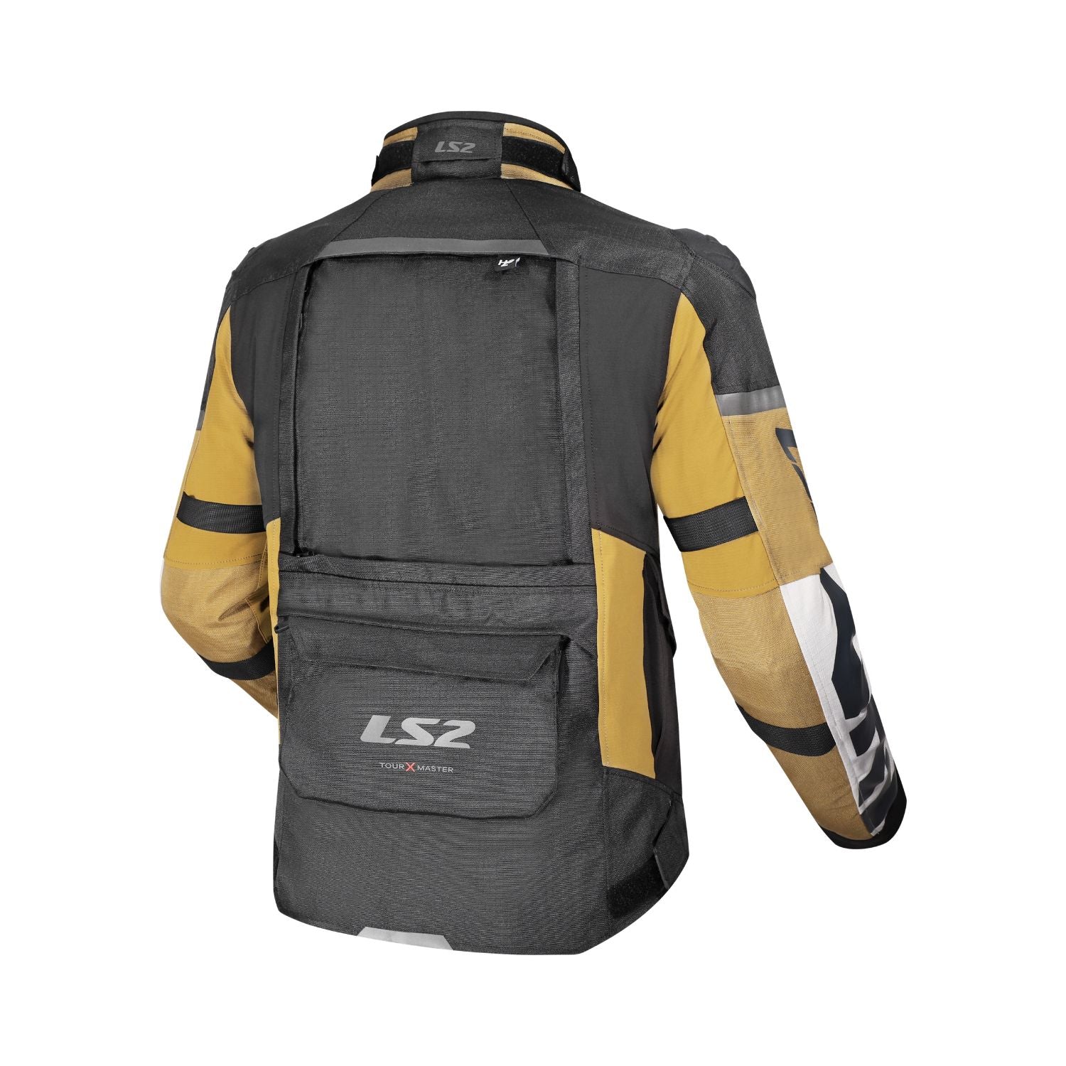 Motorradjacke X-Master Sand/Schwarz-Grau, Rückansicht mit großem Rückenlabel