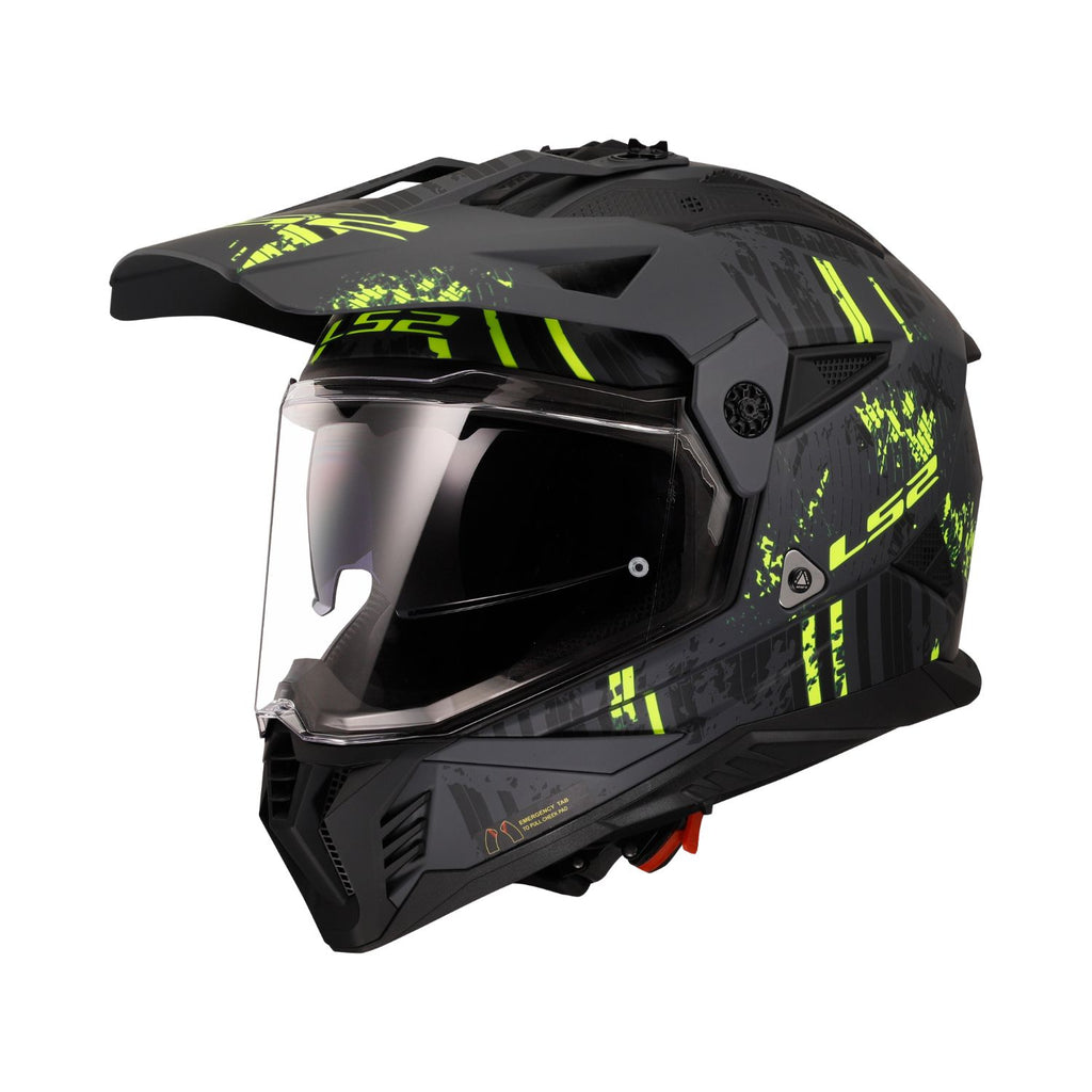 MX436 Pioneer II off-road helmet, matte black with neon yellow graphics and visor