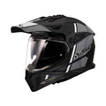 LS2 MX436 Pioneer II Helm, mattschwarz mit weißem Grafikdesign und Klappvisier