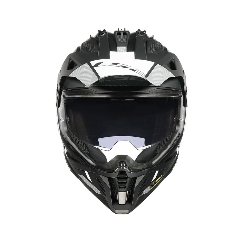 MX436 Pioneer II Helm frontal, mattschwarz/weiß, klarer Visier-Schutz