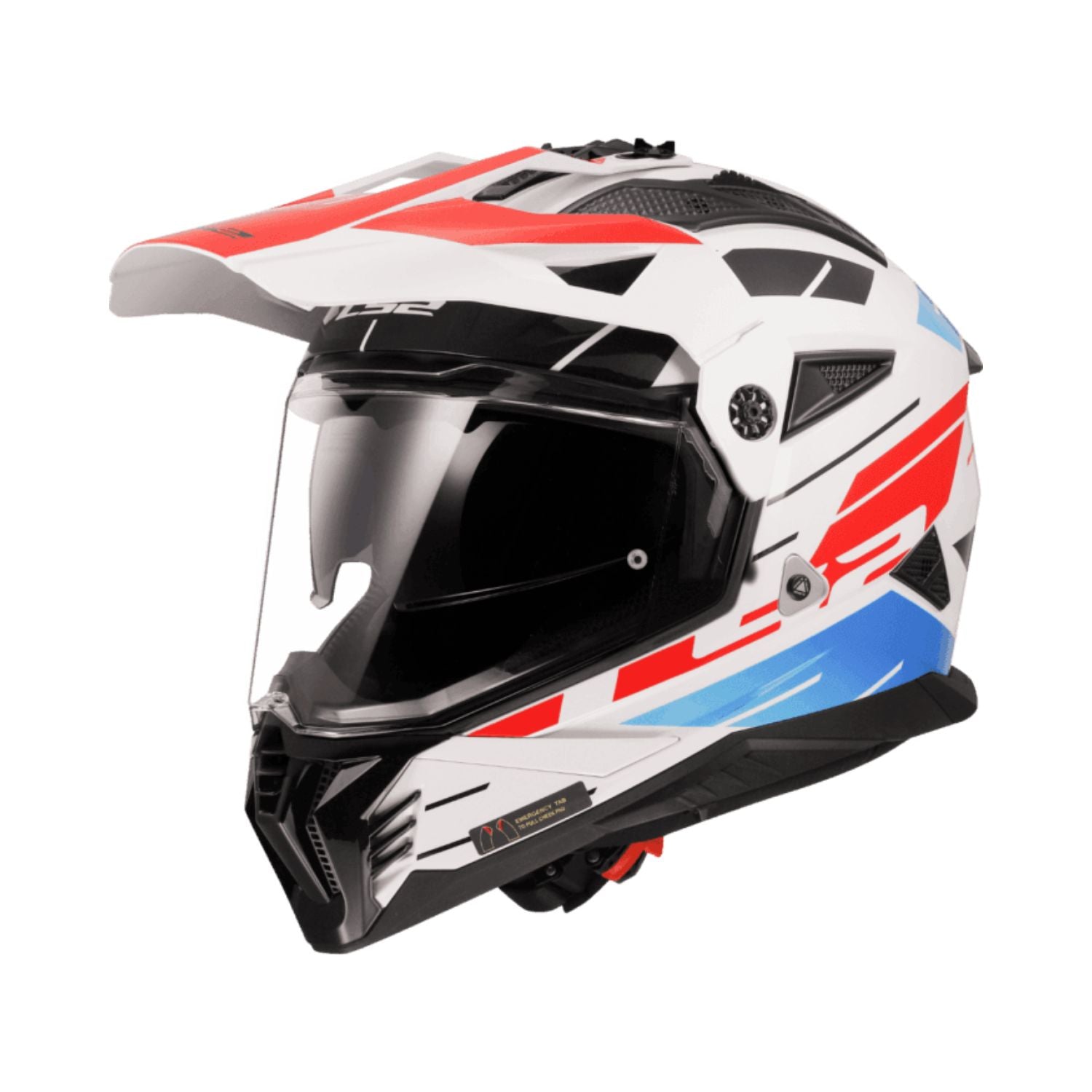 MX436 Pioneer II Helm vorn: weiß-blau-rot glänzend, schwarzer Kinnschutz