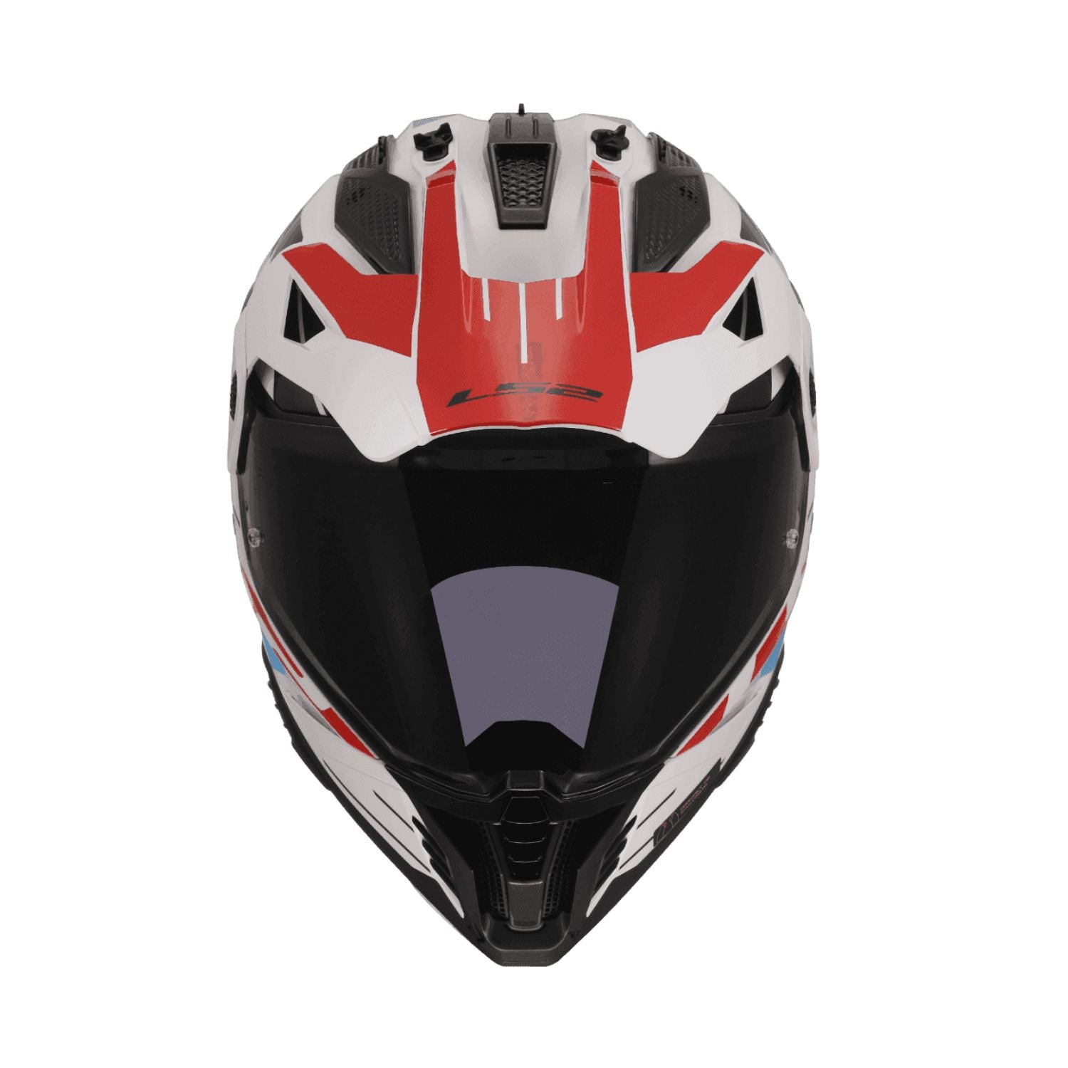 MX436 Pioneer II Helm von vorn: schwarzer Helmabschnitt, rote Mittelpartie