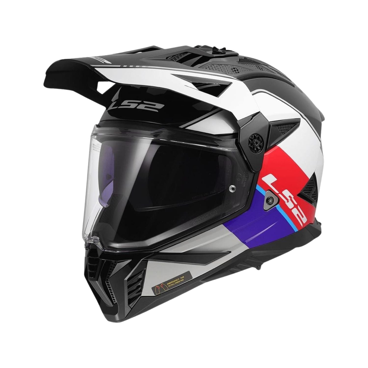 Gloss red white blue MX436 Pioneer II rally helmet with clear visor and black chin bar