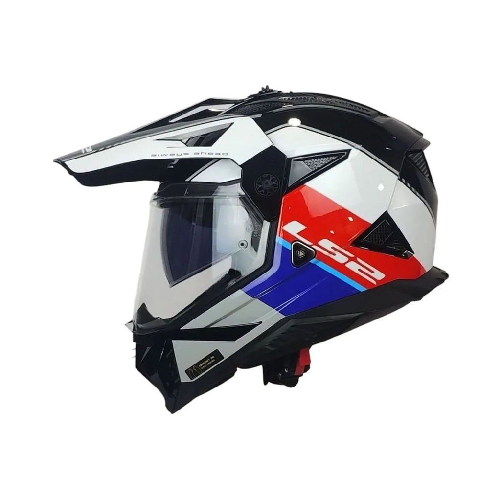 MX436 Pioneer II rally helmet gloss red white blue with black side vents and visor