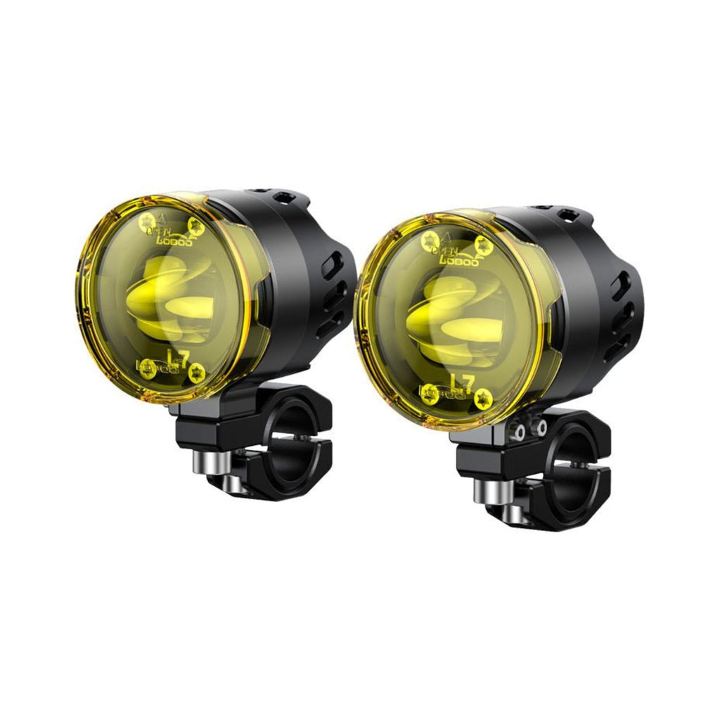 Loboo L75 auxiliary light set, black housing with amber/yellow round lens