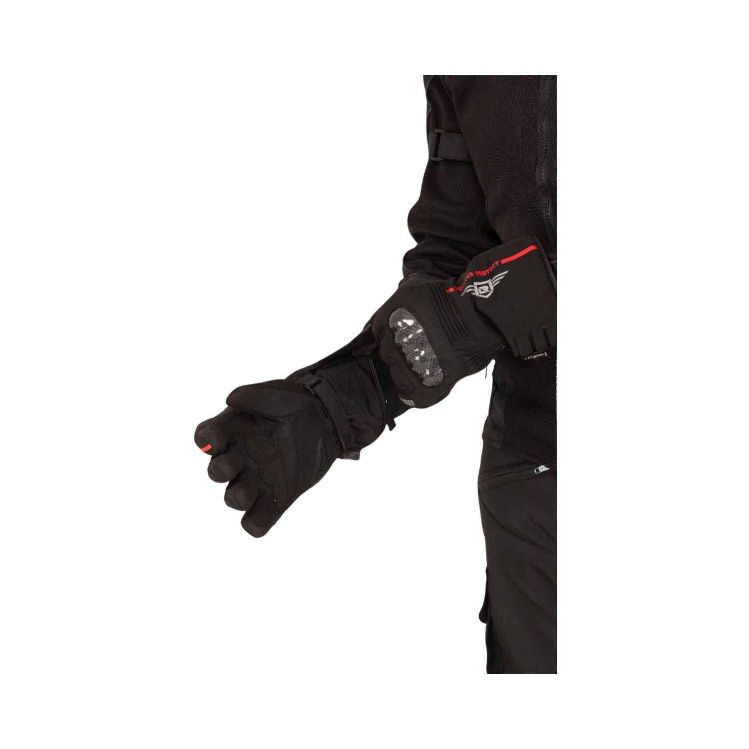 Black DRYD V2 waterproof riding glove with padded knuckles and finger protection