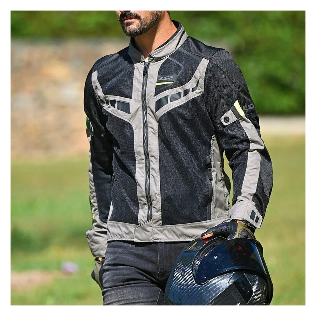 LS2 Garda Air Riding Jacket in green black hi-vi yellow, view 2