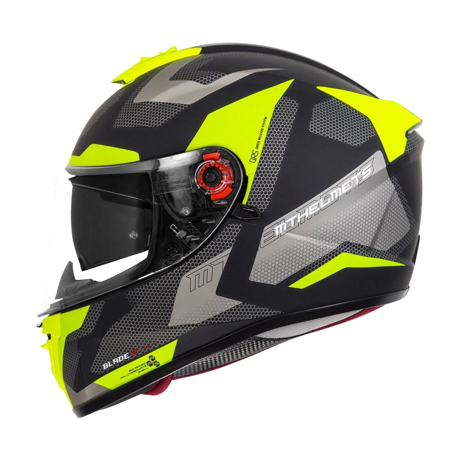 MT Helmets Blade 2SV Finishline in matt fluorescent yellow, view 1