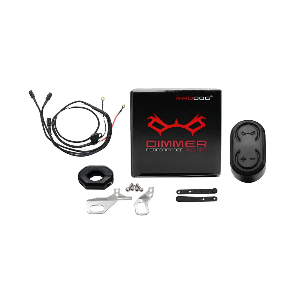 Maddog dimmer switch with harness kit: control remote, wiring, brackets and hardware