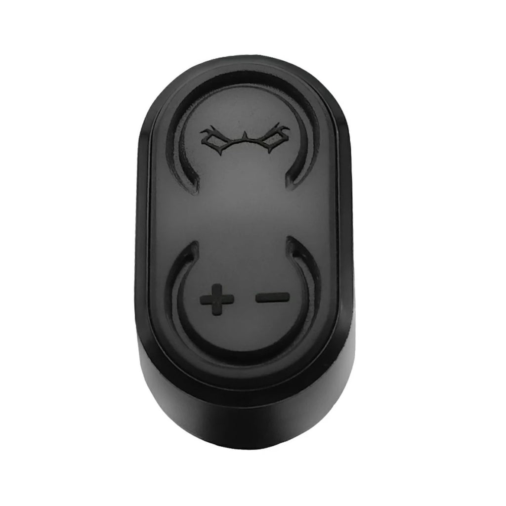 Black dimmer remote with knob icons, + and − buttons
