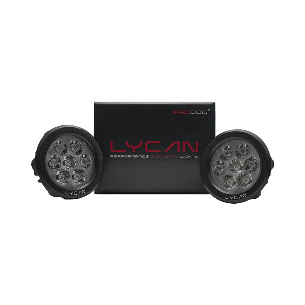 Lycan 80W fog lights pair with dual switch, black housings and LED lenses