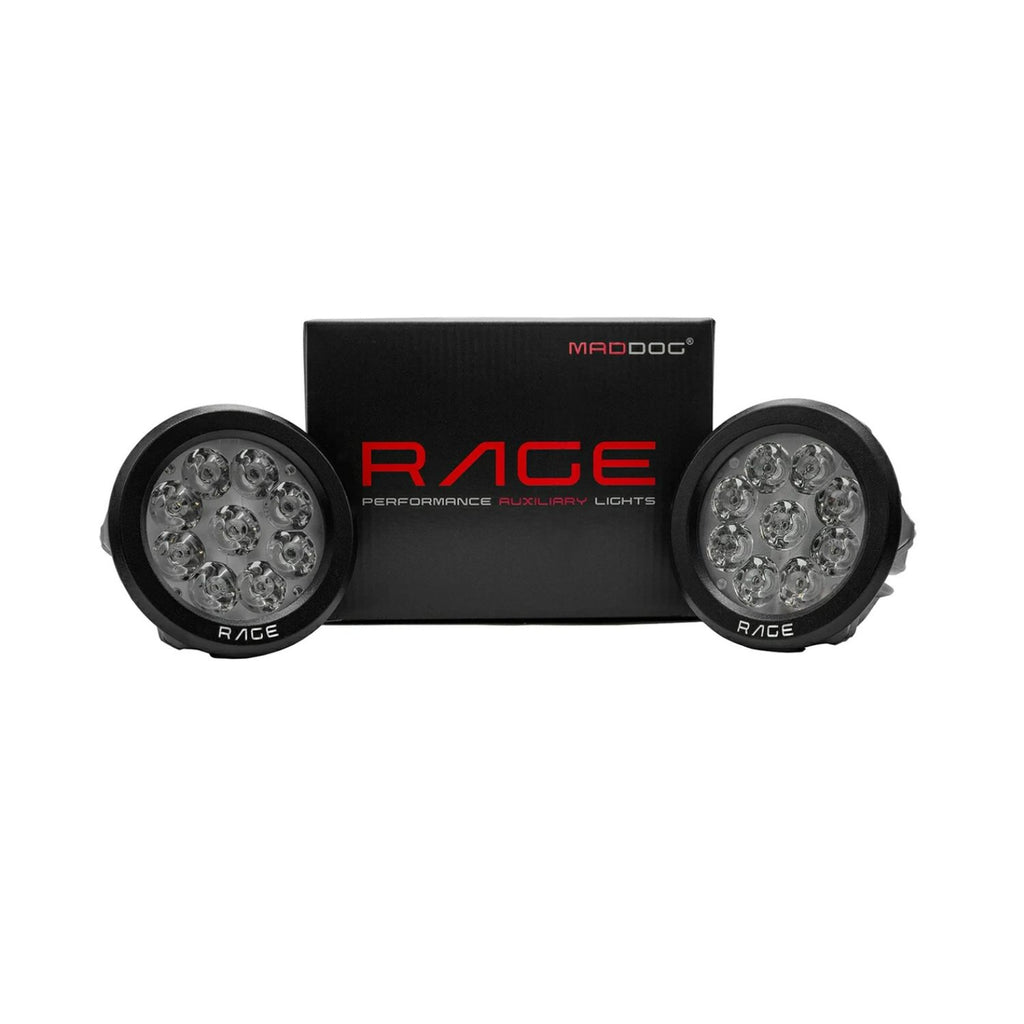 Maddog Fog Lights „Rage“ 90W, zwei runde LED-Nebelscheinwerfer im schwarzen Gehäuse