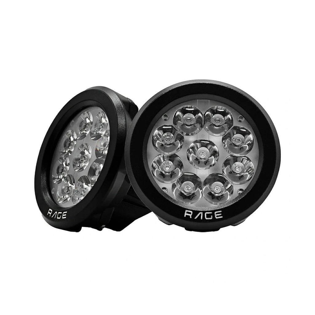 Nebelscheinwerfer „Rage“ 90W, seitliche Ansicht mit schwarzem Gehäuse und LED-Leuchten