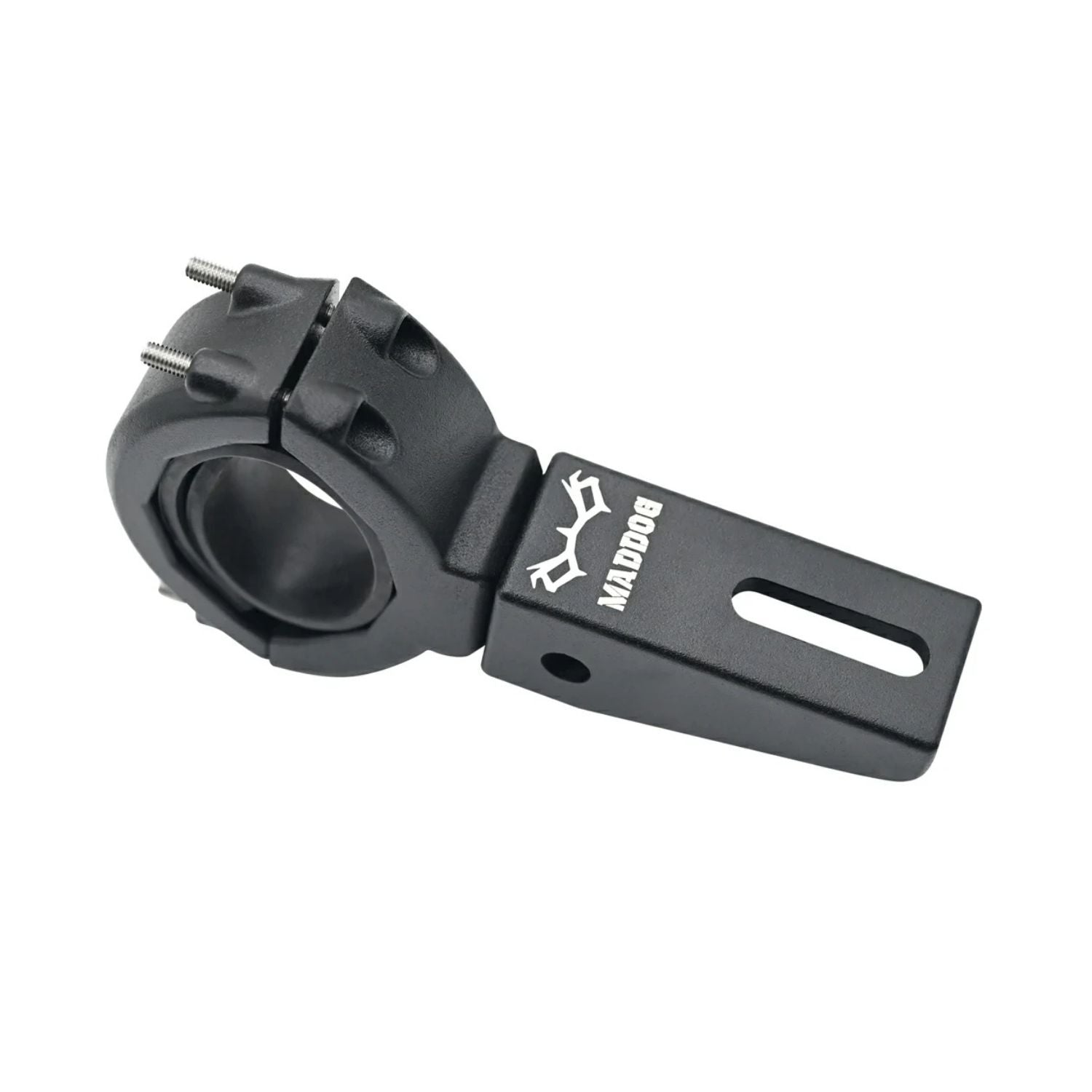 Maddog universal fork mount clamp with rectangular mounting plate and bolt holes