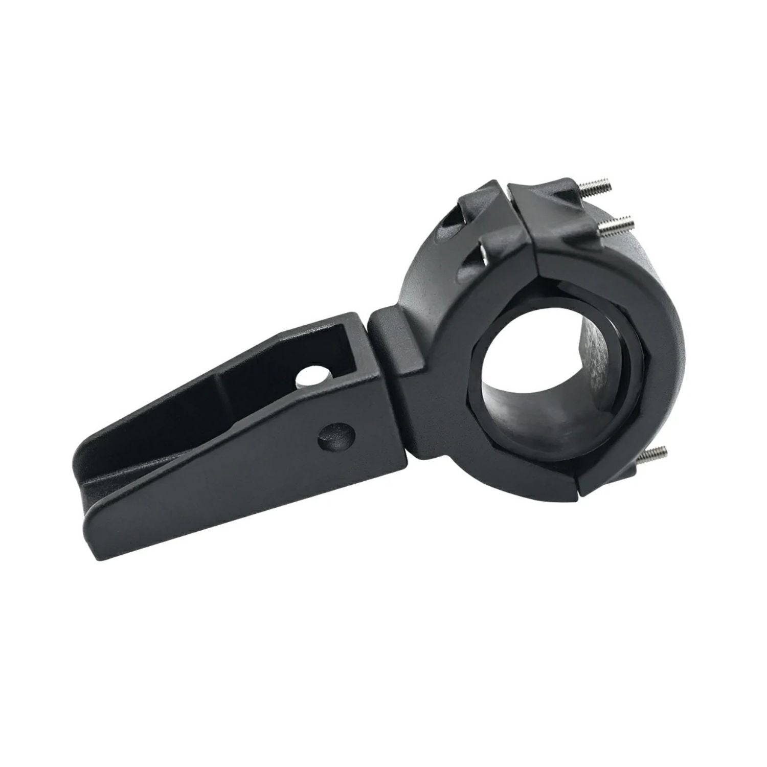 Universal fork mount clamp, close-up view of circular ring and mounting arm