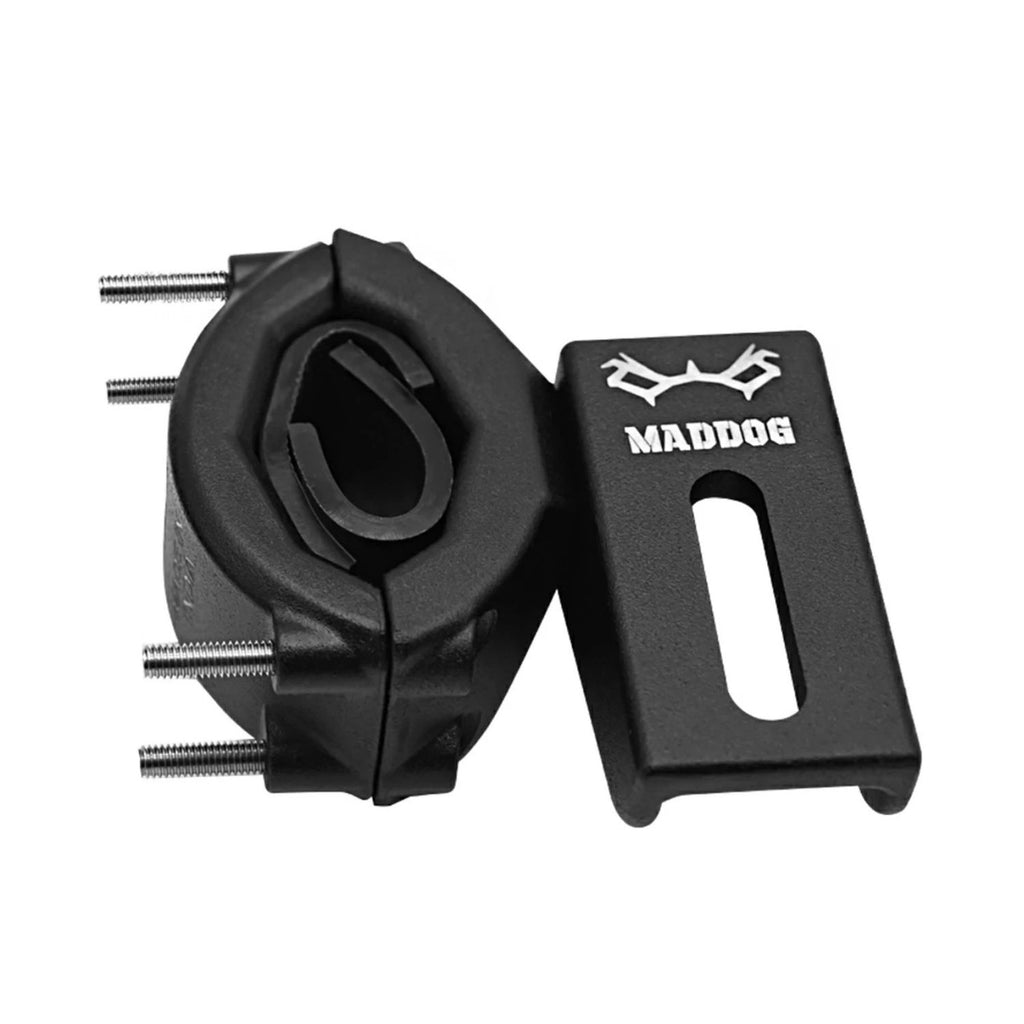 Light Mounts, schwarzer Lenk-/Kupplungshalter mit ovalem Ausschnitt und MADDOG-Logo