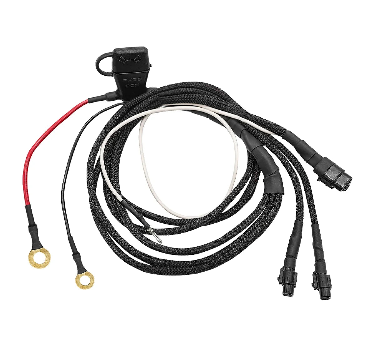 Switch and wire harness set with braided cable, inline connectors, and terminal lugs