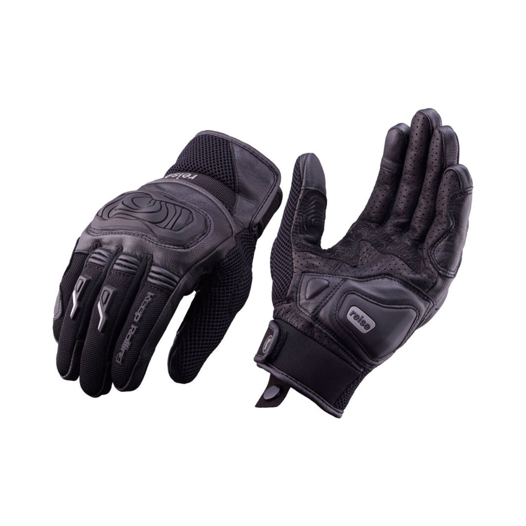 Reise Austra riding gloves in black, padded knuckles and textured grip palms