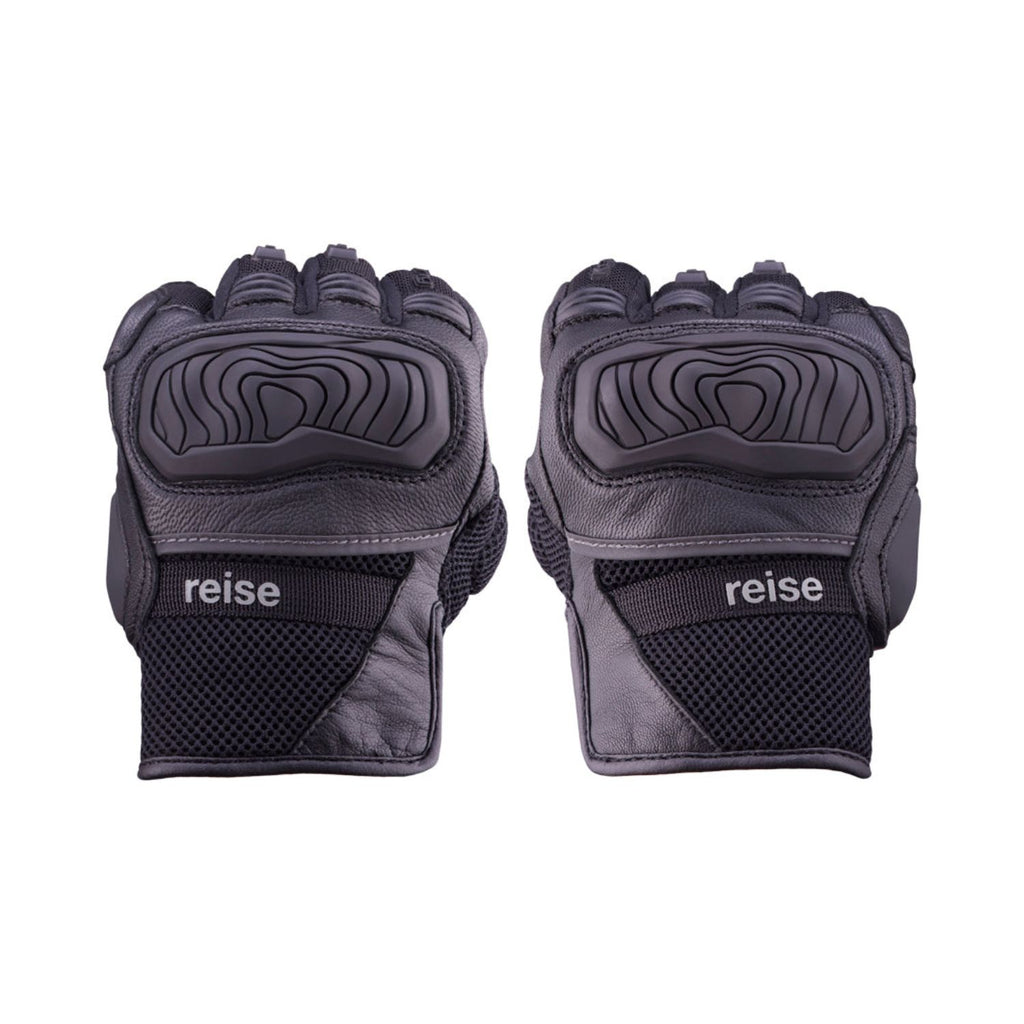 Austra riding gloves pair in dark black with TPU knuckle armor and logo patches