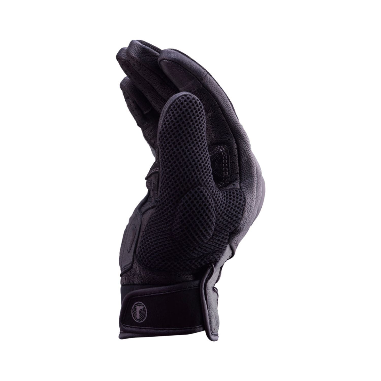 Reise Austra black gloves side view with breathable mesh panels and padded cuff