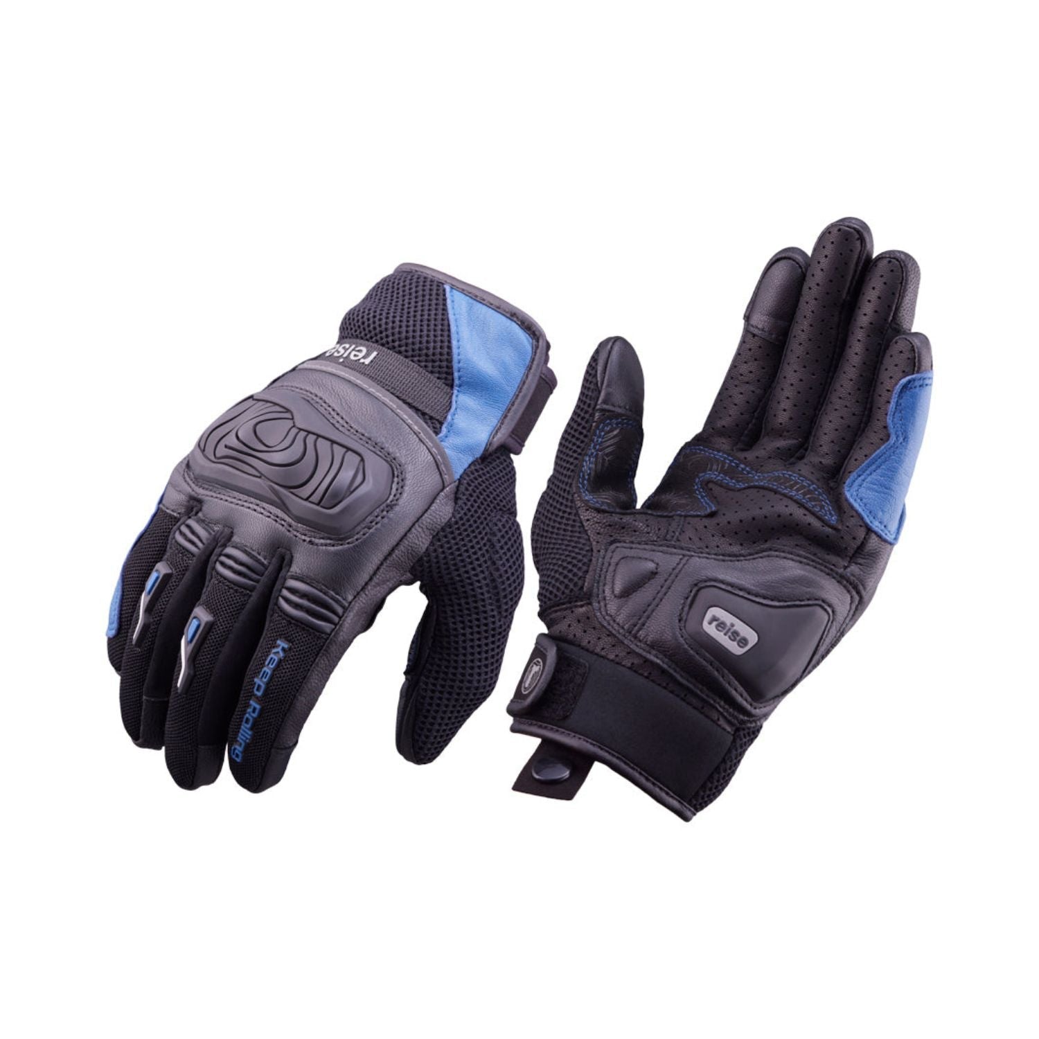 Reise Austra gloves in blue with perforated knuckles and padded palm panels