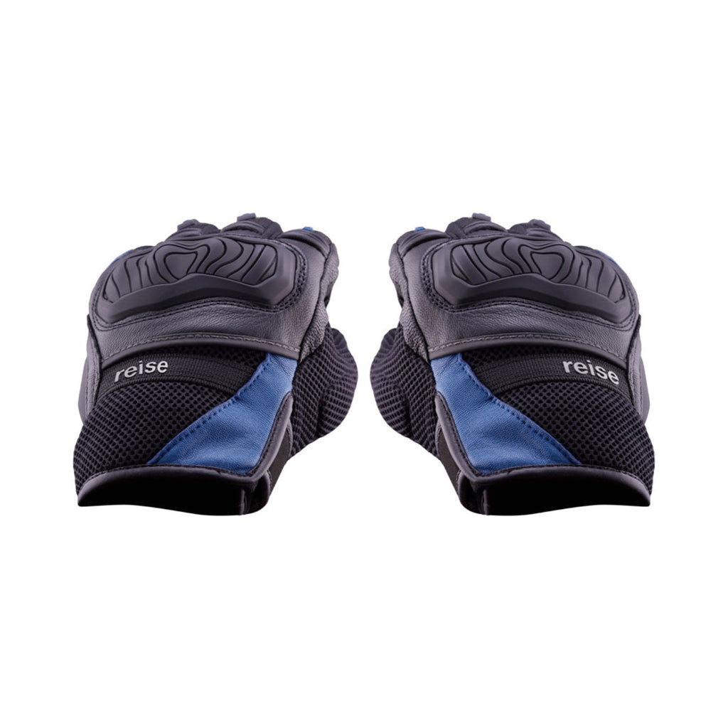 Blue Reise Austra gloves thumb-and-palm side with textured grip and reinforced seams