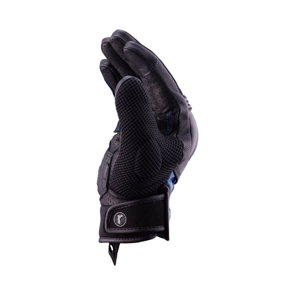 Reise Austra blue glove side view with mesh back panel and adjustable cuff strap