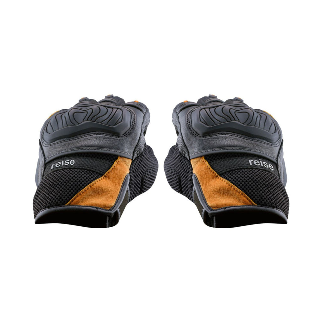 Reise Austra orange gloves close-up with padded knuckle guard and orange inserts