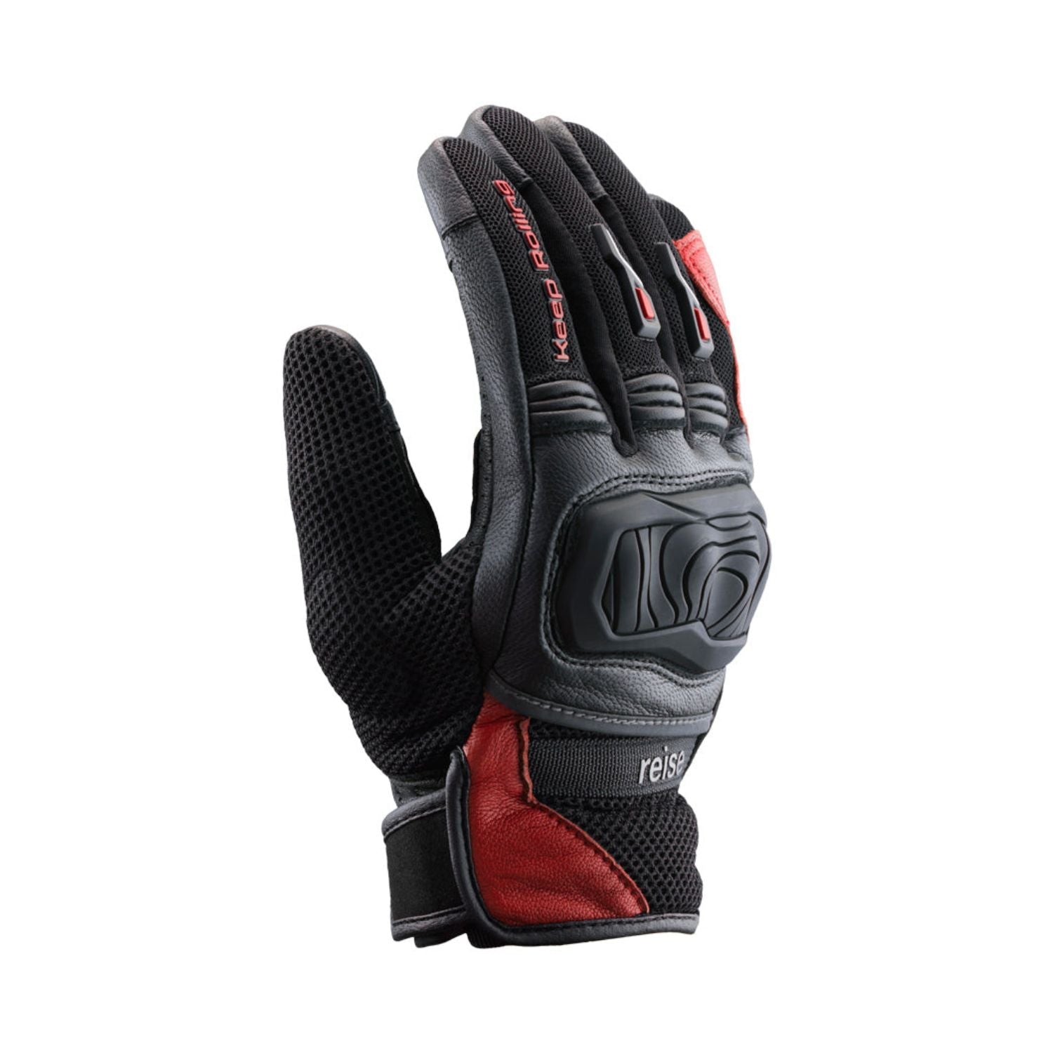 Reise Austra glove with red wrist trim and protective knuckle guard