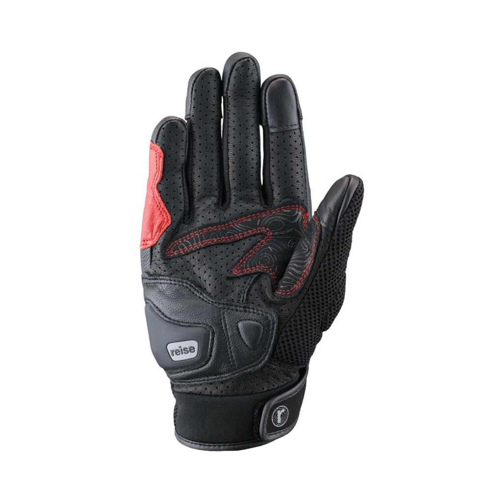Reise Austra red gloves with red thumb panel, moulded palm pads and logo patch