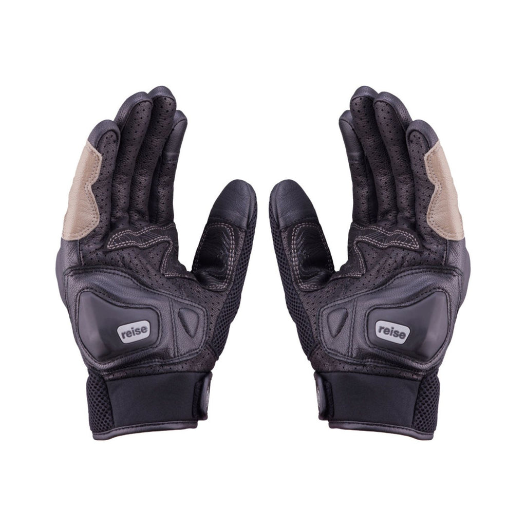 Reise Austra gloves, dark with tan side panels and padded knuckles