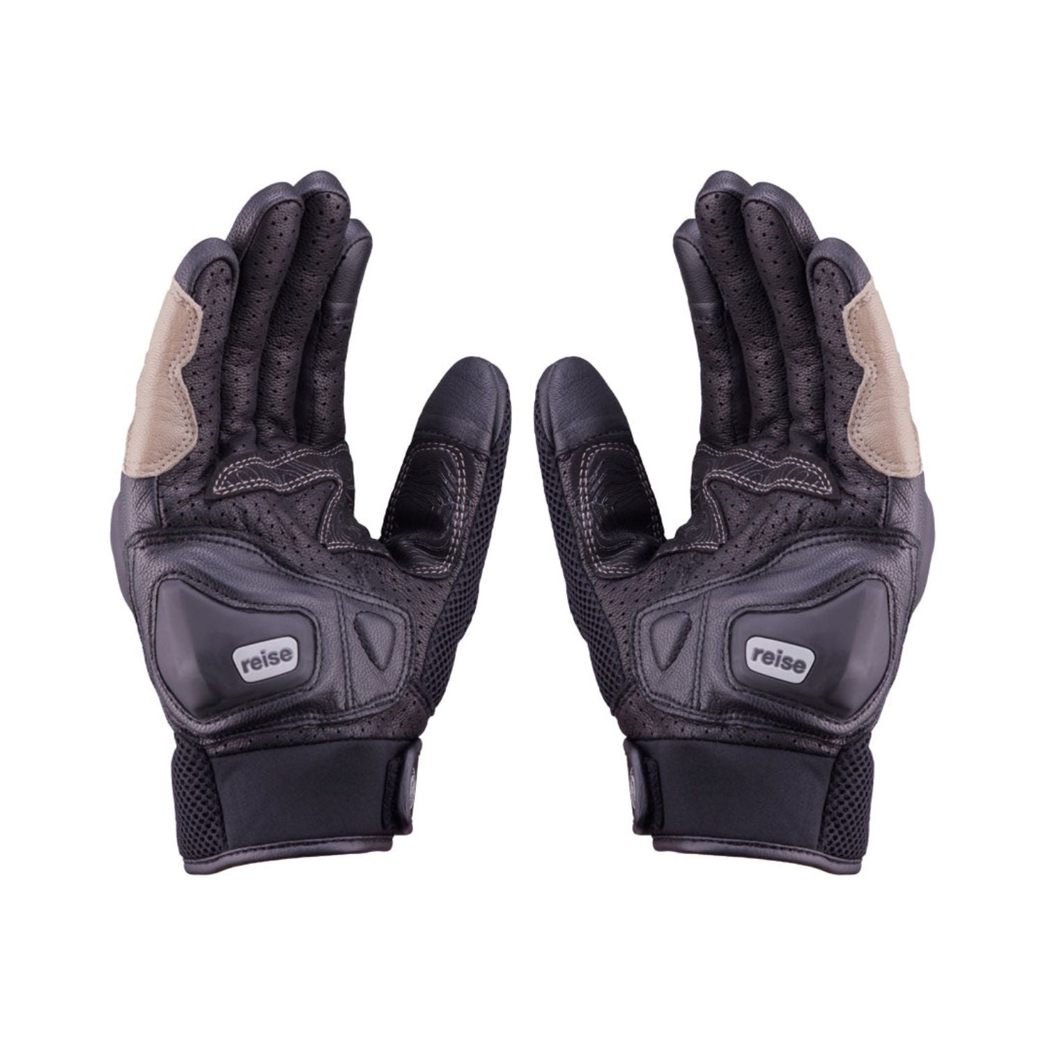 Reise Austra gloves, dark with tan side panels and padded knuckles