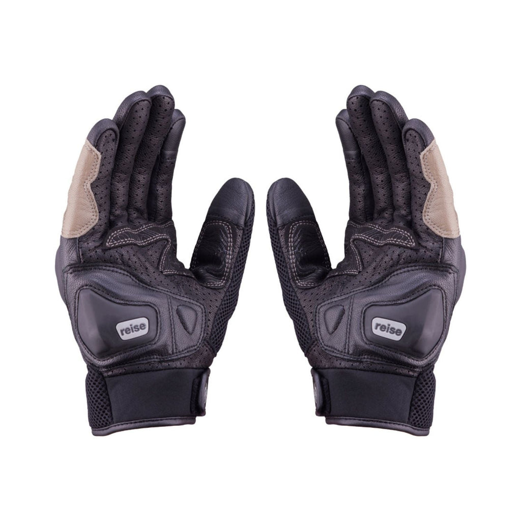 Reise Austra sand gloves, dark with tan side panels and padded knuckles
