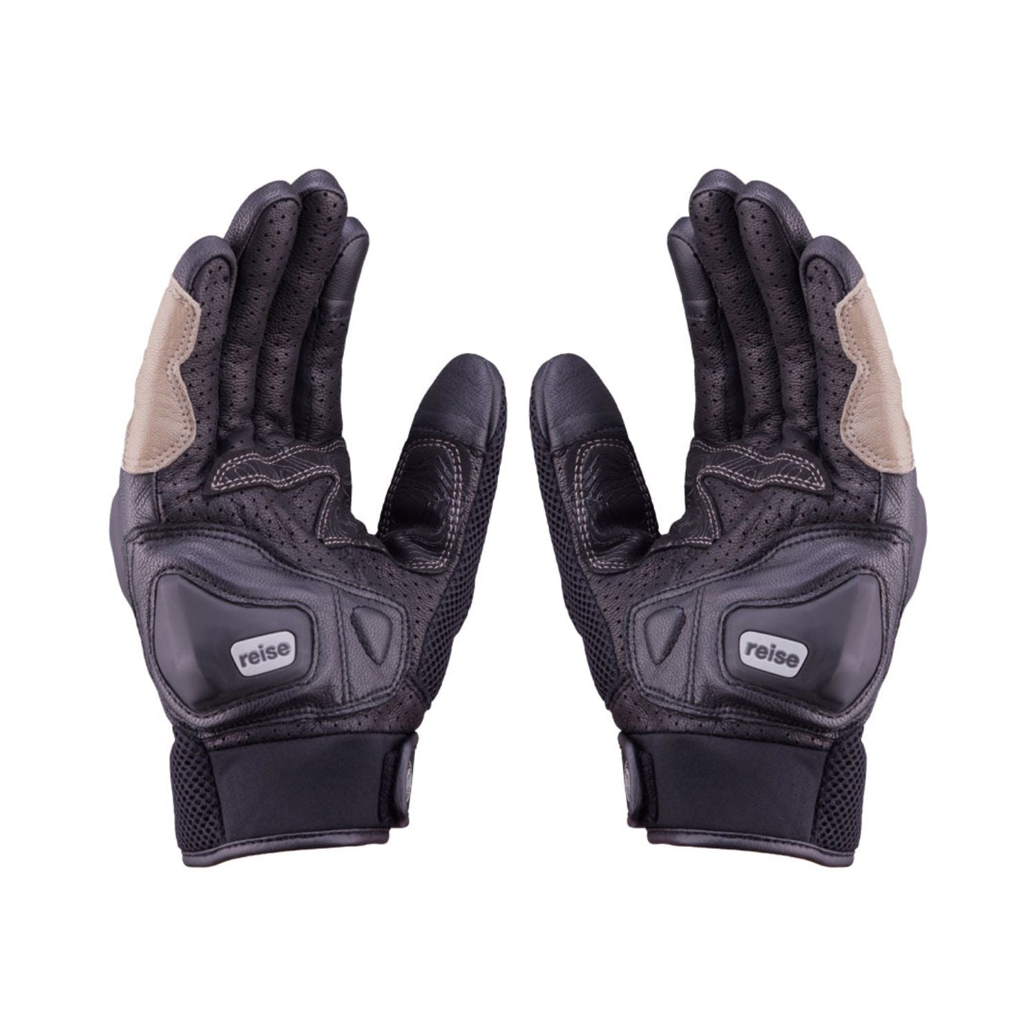 Reise Austra sand gloves, dark with tan side panels and padded knuckles