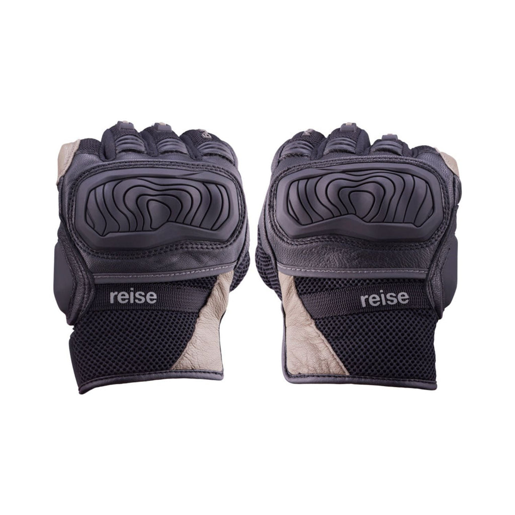 Reise Austra sand gloves back view with cushioned knuckle guard and tan palm inset