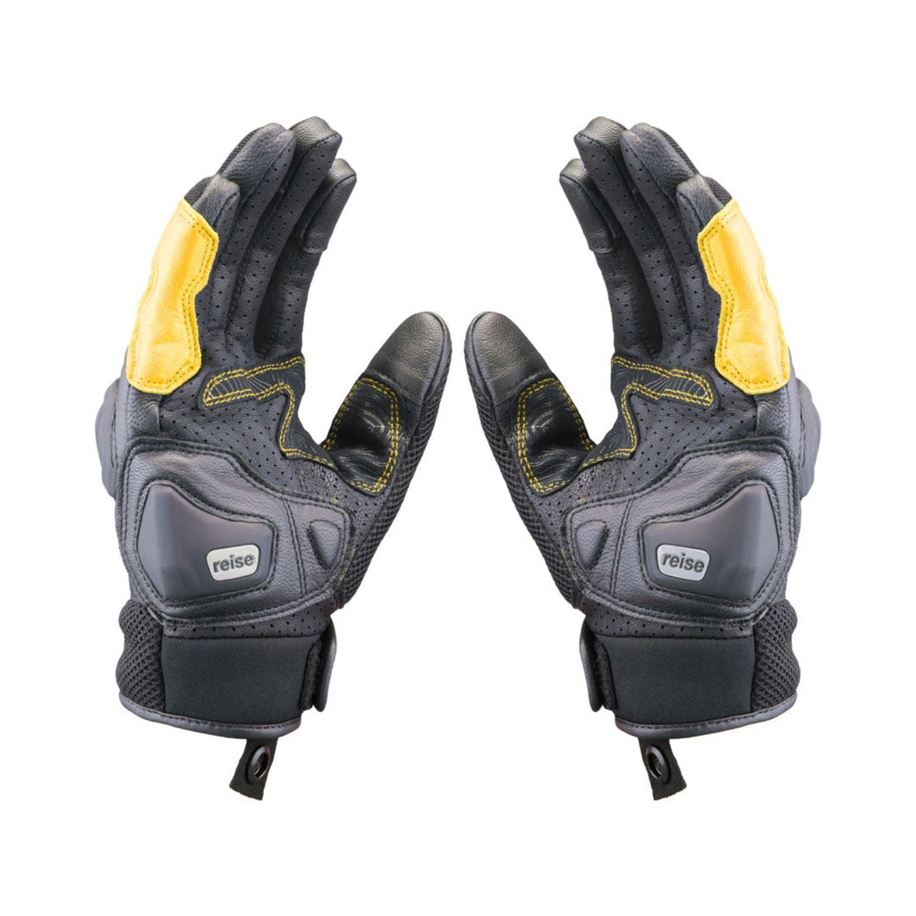 Reise Austra yellow gloves with yellow wrist panels and padded knuckle protection