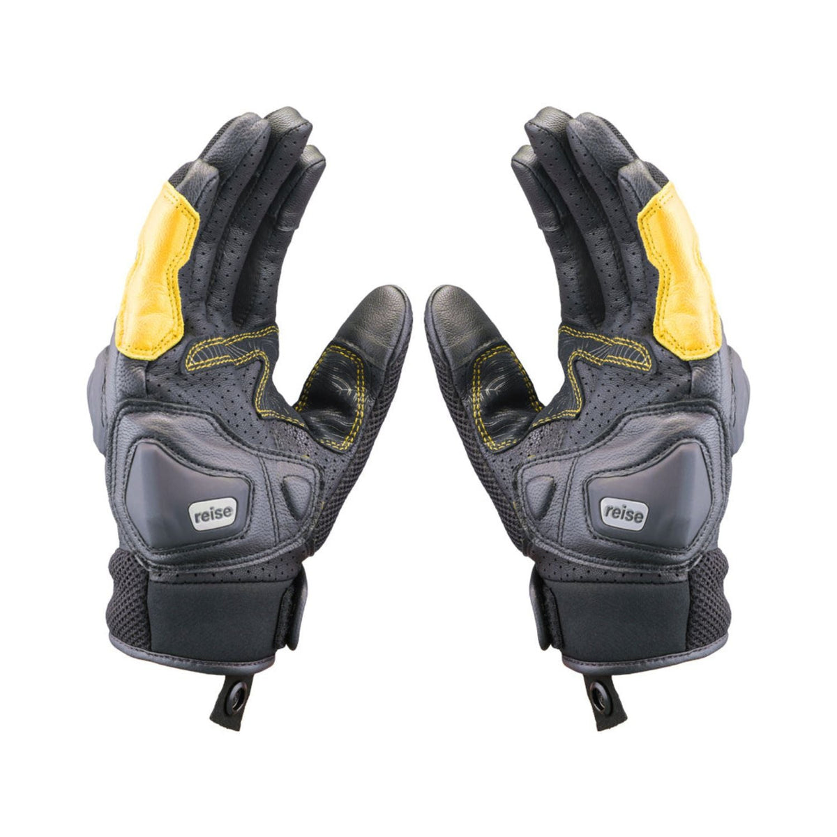 Reise Austra yellow gloves with yellow wrist panels and padded knuckle protection