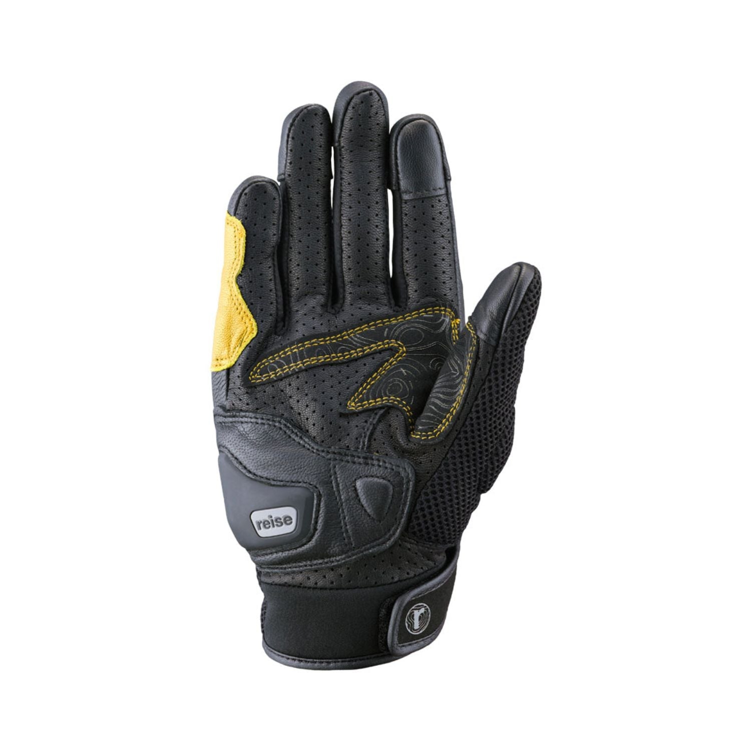 Reise Austra yellow glove with perforated fingers and Reise logo patch