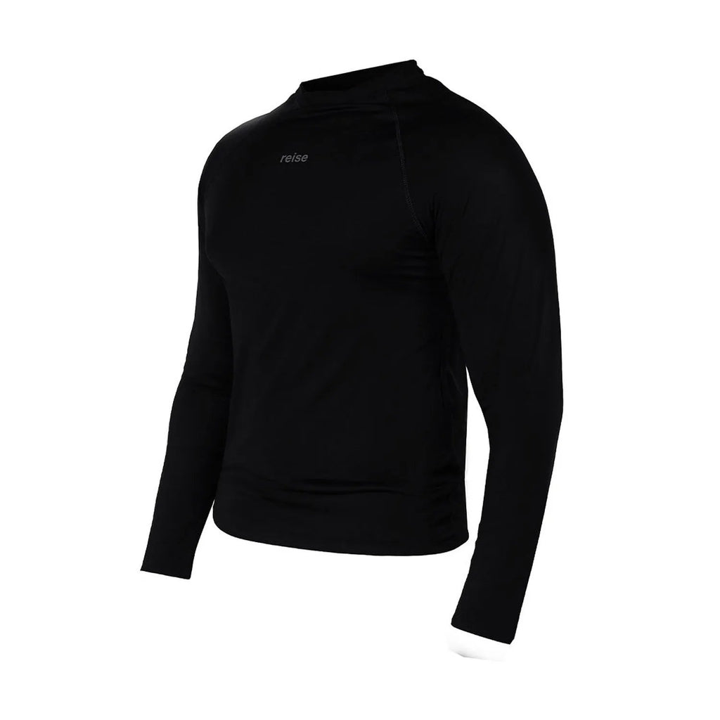 Reise Haut base layer top in black, fabric and neck detail