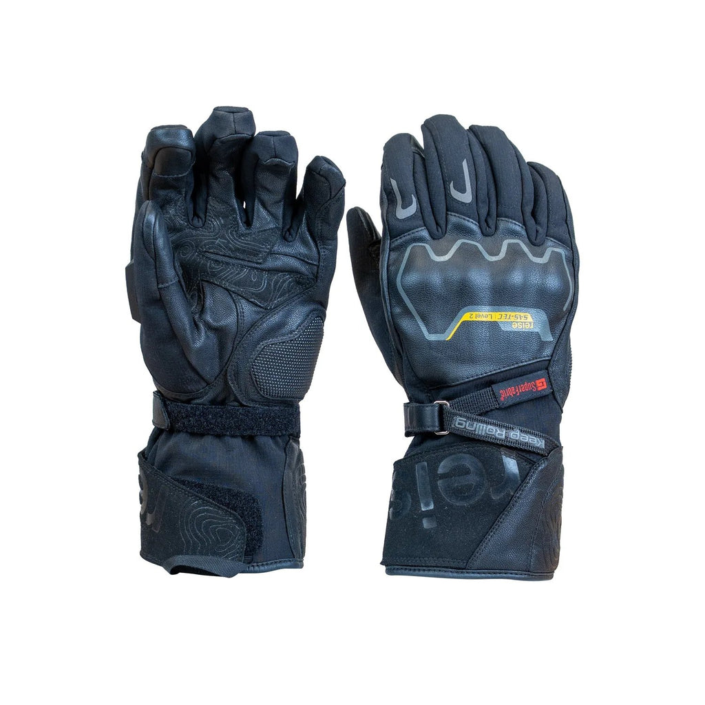 Reise Nubra all-weather touring gloves in black, back of hand with SAS-TEC knuckle protector