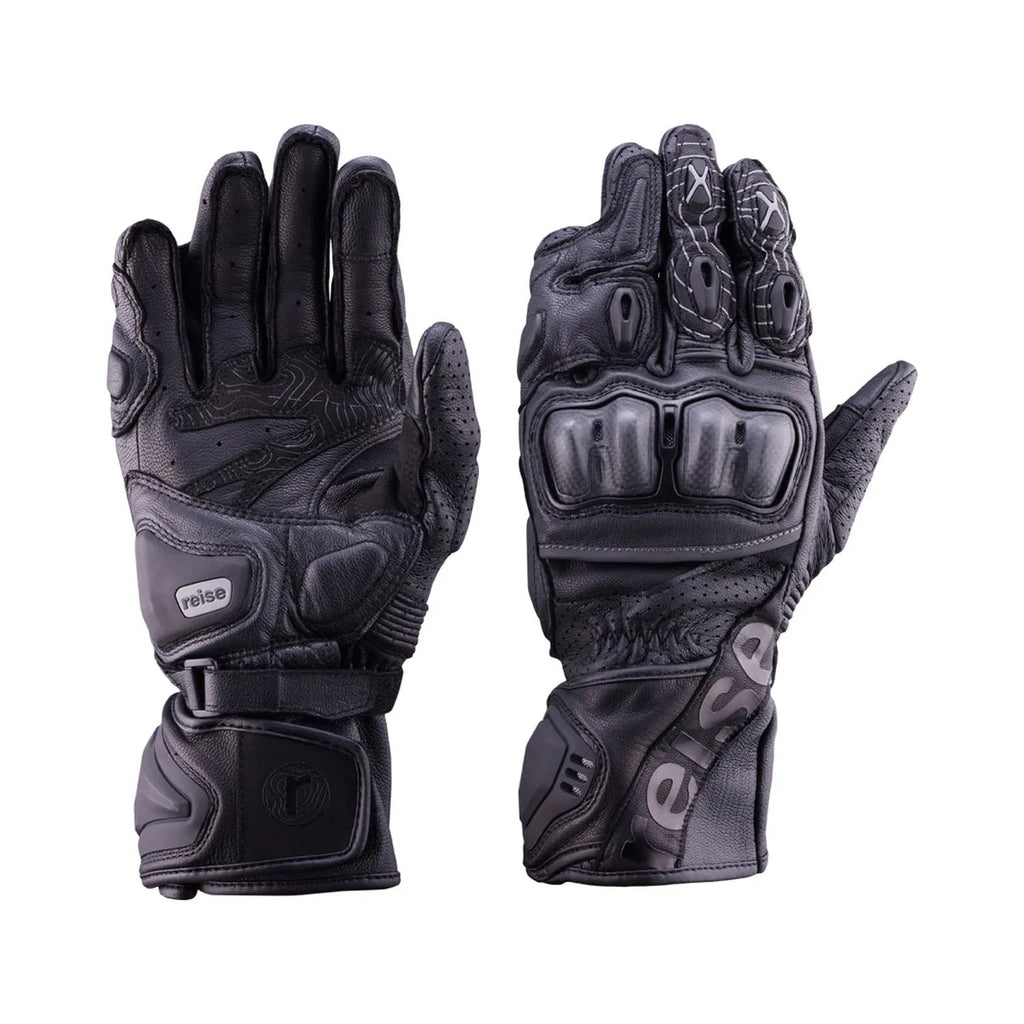 Reise Rhodes gloves in black, long gauntlet cuff and wrist closure