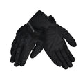 Black urban riding gloves with padded knuckles and textured grip palms.