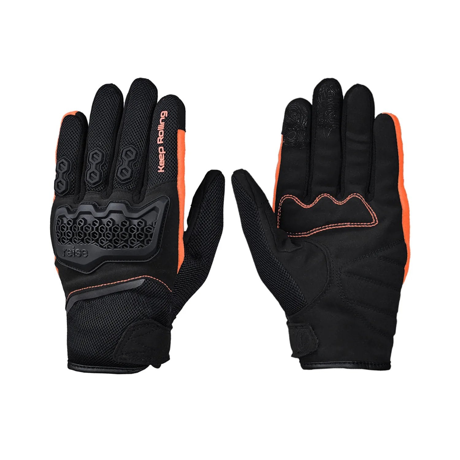 Reise Strada gloves in orange, cuff and wrist girth adjuster